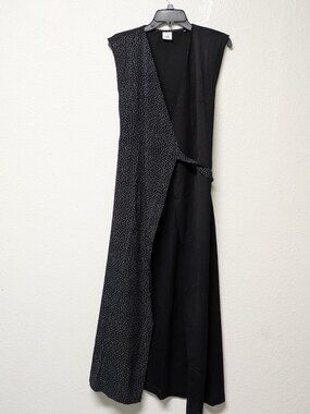Cabi Black & White Polka Dot Sleeveless Disco Wrap Maxi Dress - XS